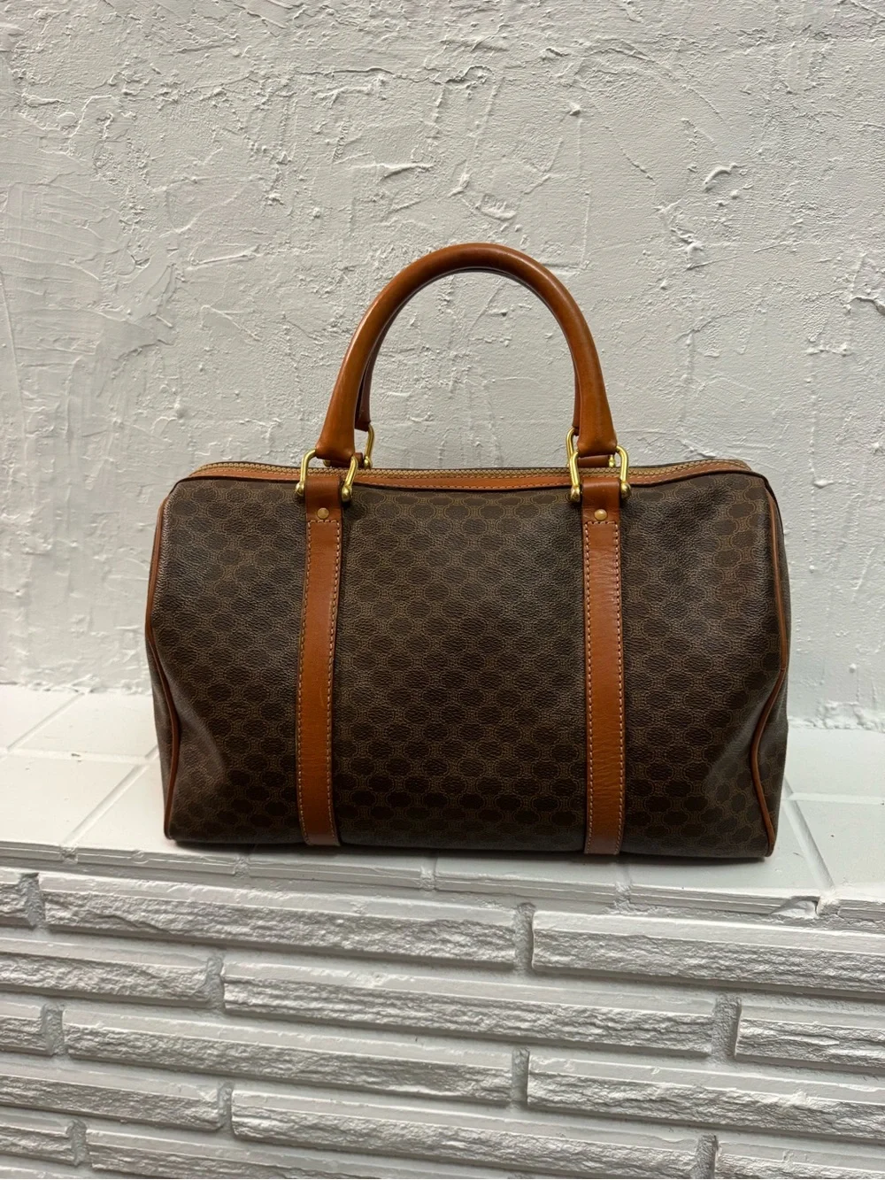 Celine Brown Monogram Canvas Duffel with Tan Leather Trim